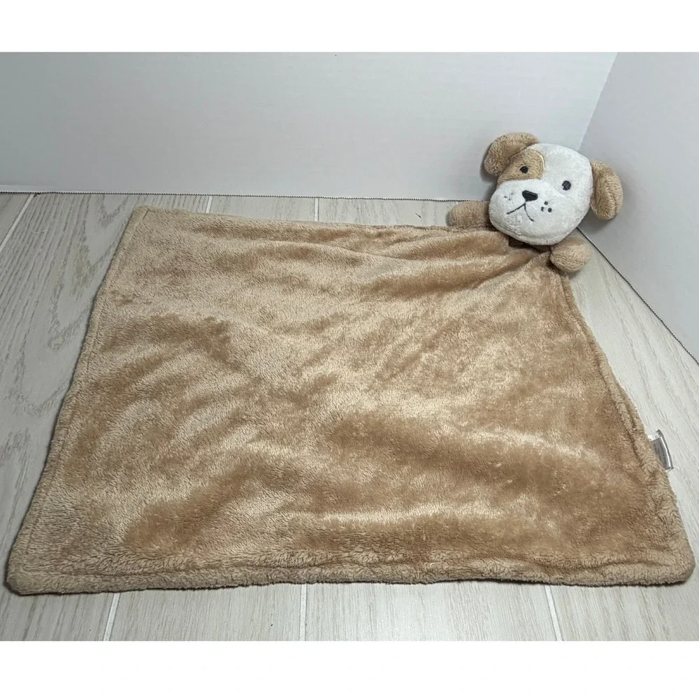 Modern Baby Security Blanket Lovey Brown White Puppy Dog Plush